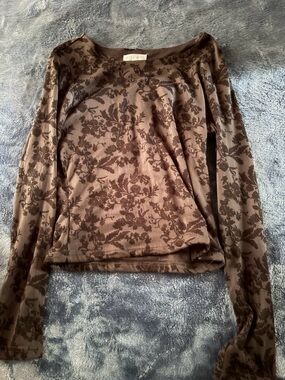 Women's Brown Floral Long-Sleeve Boatneck Top